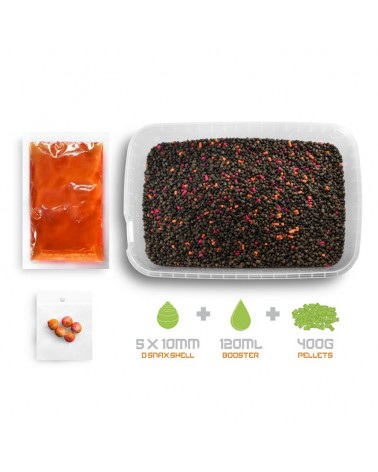Pellet Box Delphin Reaxe READY&GO Mango- Brzoskwinia 400g+ Booster 120ml+ 10mm Wafters 5szt.