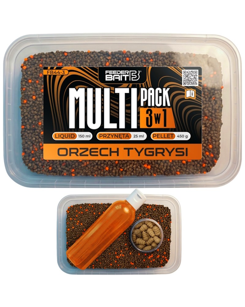 Multipack Box Feeder Bait Orzech Tygrysi 3w1 Liquid 150ml Waftersy 25ml Pellet 450g