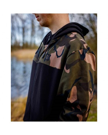 Bluza Wędkarska Rozpinana Z Kapturem Fox LW BLack/Camo Split Zip Hoody
