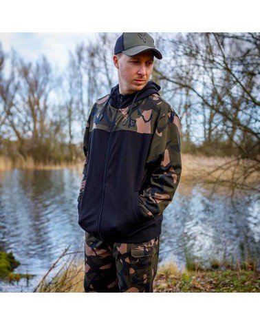 Bluza Wędkarska Rozpinana Z Kapturem Fox LW BLack/Camo Split Zip Hoody