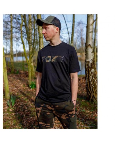 Koszulka Wędkarska Fox Black/Camo Logo T-Shirt