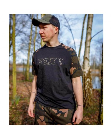 Koszulka Wędkarska Fox Black/Camo Outline T-Shirt