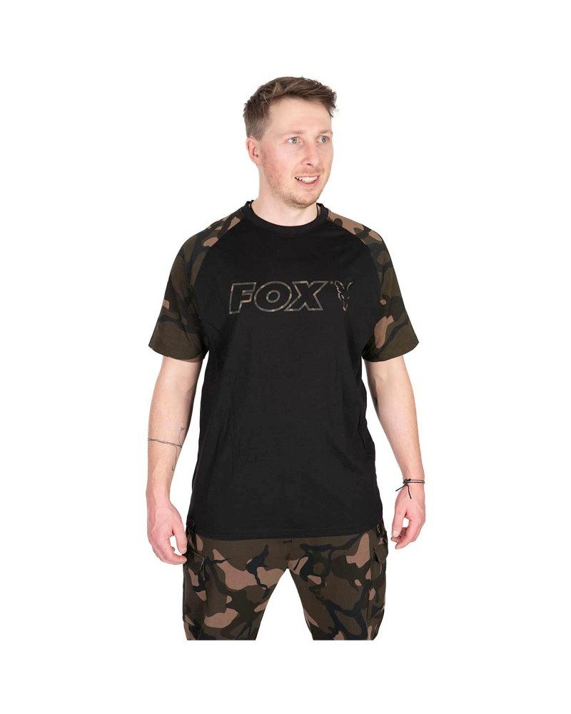 Koszulka Wędkarska Fox Black/Camo Outline T-Shirt