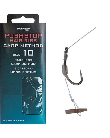 Haczyki z przyponem Drennan Pushstop Hair Rigs Carp Method roz. 10 0.26mm 8szt.