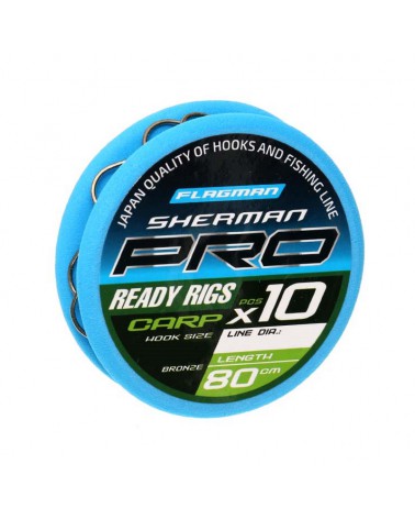 Haczyki z przyponem Flagman Sherman Pro Carp roz. 12/0.128mm 80cm 10szt.