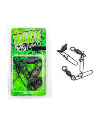 Agrafka z krętlikiem Madcat Power BB Secu-Snap Swivels 100kg 220lbs 3szt.