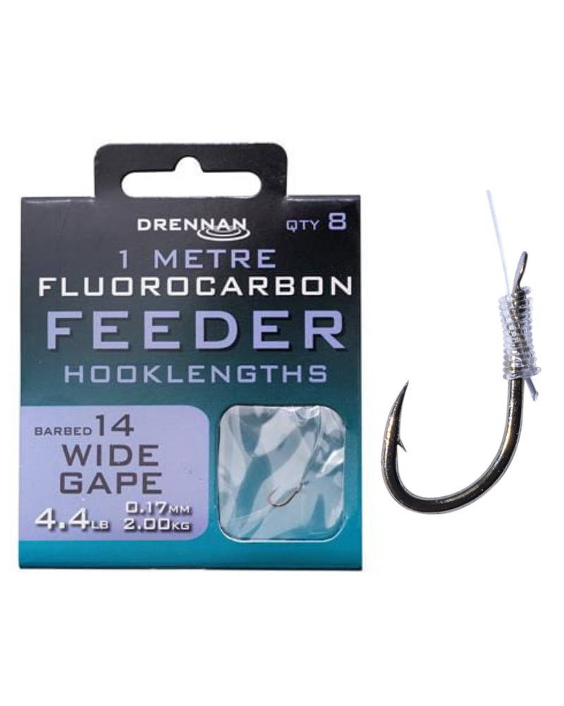 Gotowe Przypony Drennan Fluoro Feeder Wide Gape Rozmiar 14 0.17mm 1m