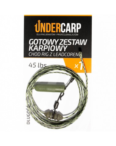 Gotowy Zestaw Karpiowy Undercarp Chod Rig Z Leadcorem 45lbs 100cm Zielony