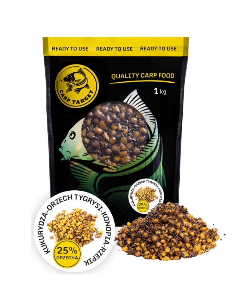 Mix Ziaren Carp Target Kukurydza Orzech Tygrysi Konopia Rzepik 1kg