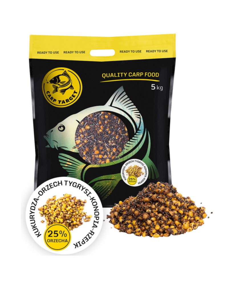 Mix Ziaren Carp Target Kukurydza Orzech Tygrysi Konopia Rzepik 5kg