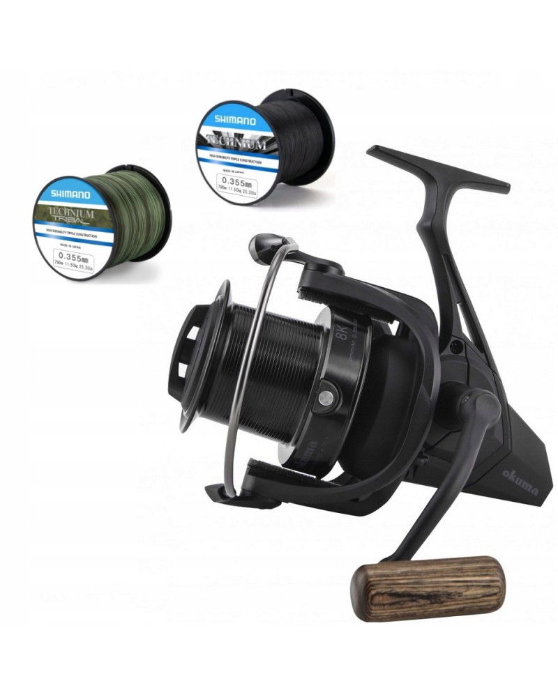 Kołowrotek karpiowy Okuma 8K + 450m żyłki Shimano Technium