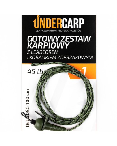 Gotowy Zestaw Karpiowy Undercarp Z Leadcorem I Koralikiem Zderzakowym 45lbs 100cm Zielony