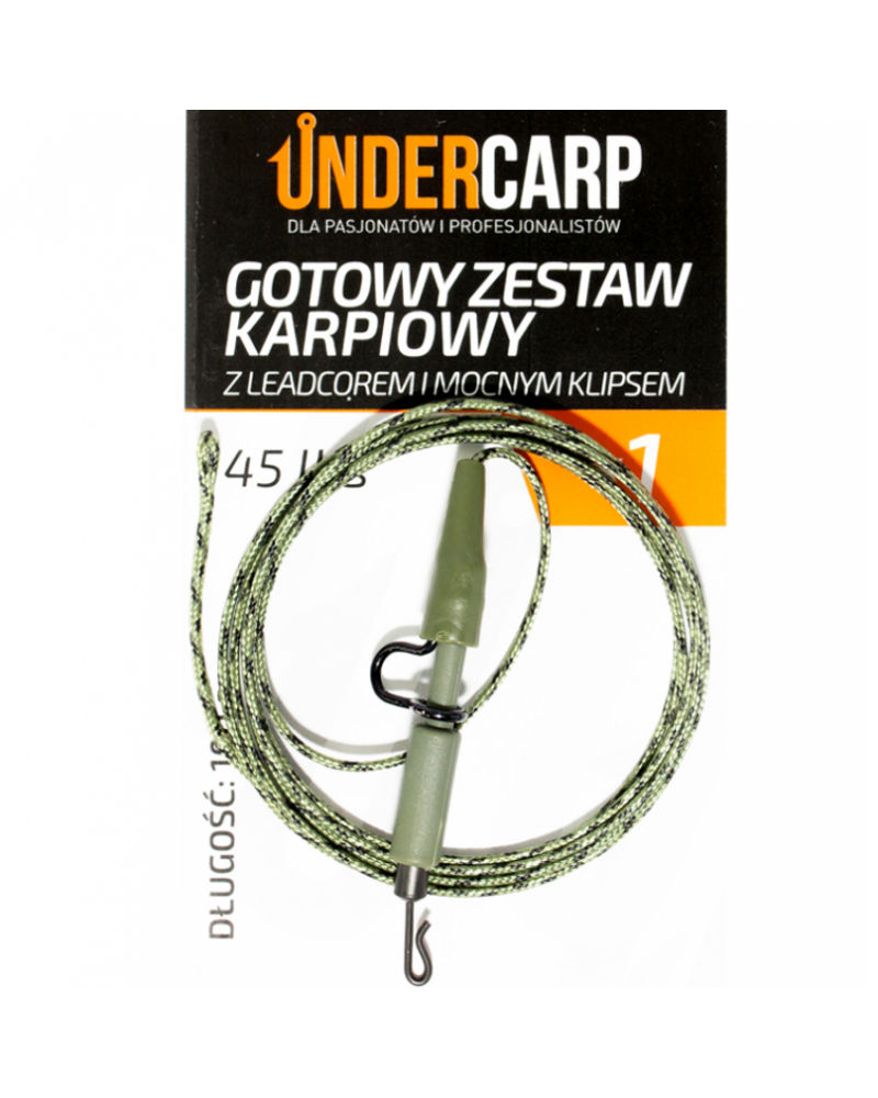Gotowy Zestaw Karpiowy Undercarp Z Leadcorem I Mocnym Klipsem 45lbs 100cm Zielony