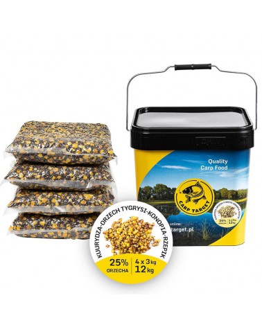 Mix Ziaren Carp Target Na Karpia Kukurydza Orzech Tygrysi Konopia Rzepik 12kg + Wiadro 17l