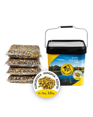 Mix Ziaren Carp Target Na Karpia Kukurydza Konopia Rzepik 12kg + Wiadro 17l