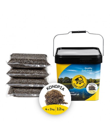 Ziarno Carp Target Gotowa Konopia Wędkarska 12kg (4x3kg) Wiadro 17l