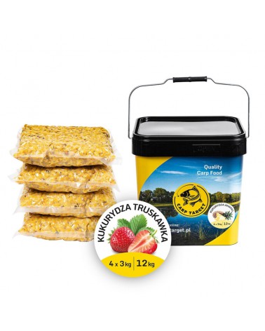 Ziarno Carp Target Gotowa Kukurydza Zanętowa Truskawka 12kg(4x3kg) Wiadro 17l