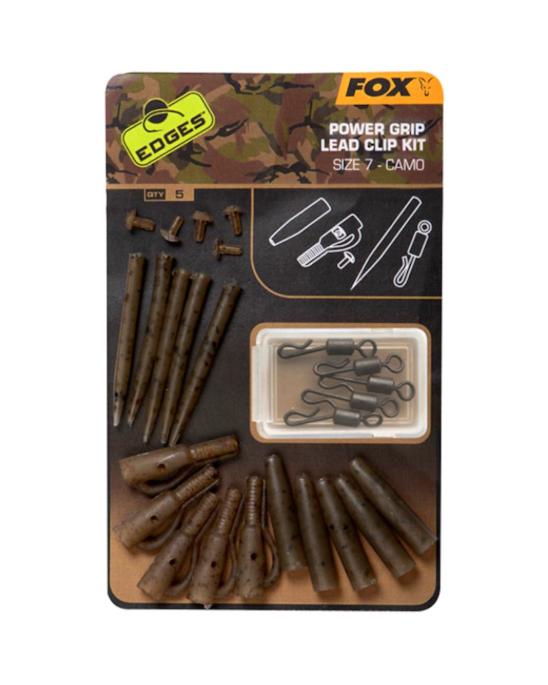 Zestaw Karpiowy Fox Edges Bezpieczny Klips Camo Power Grip Lead Clip Nr 7 5szt.