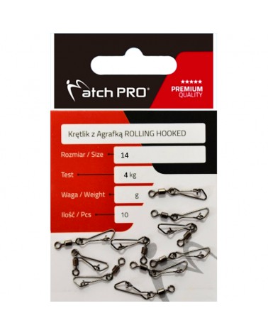 Krętlik Z Agrafką Matchpro Rolling Hooked Nr 14 4kg 10szt.