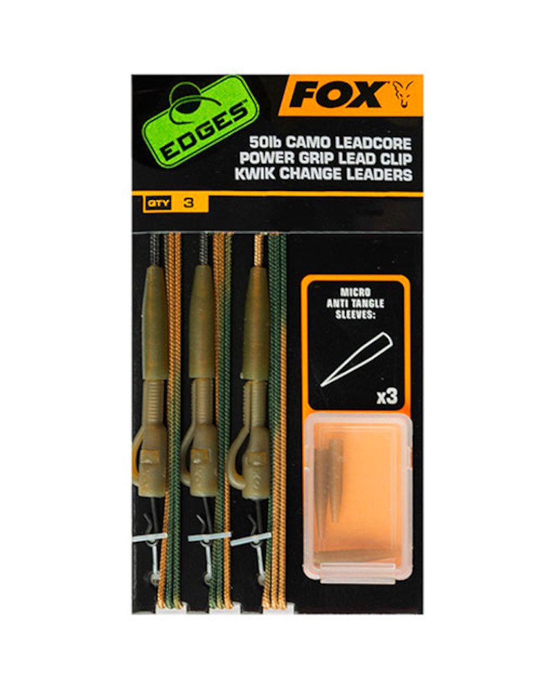 Zestaw Karpiowy Fox Edges Camo Leadcore Power Grip Lead Clip Kwik Change Leaders 50lb 3szt.