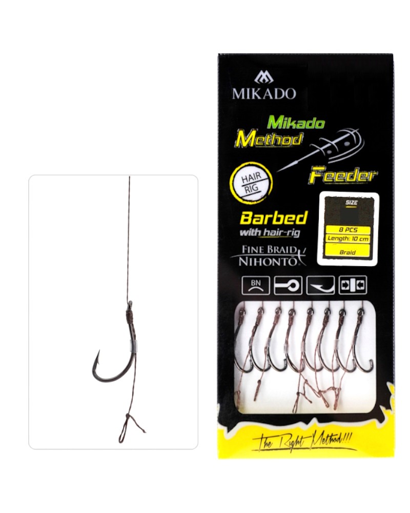 Przypon Mikado Method Feeder Z Włosem Hak Z Zadziorem Nr 12 Plecionka 0.12mm 10cm op.8szt.