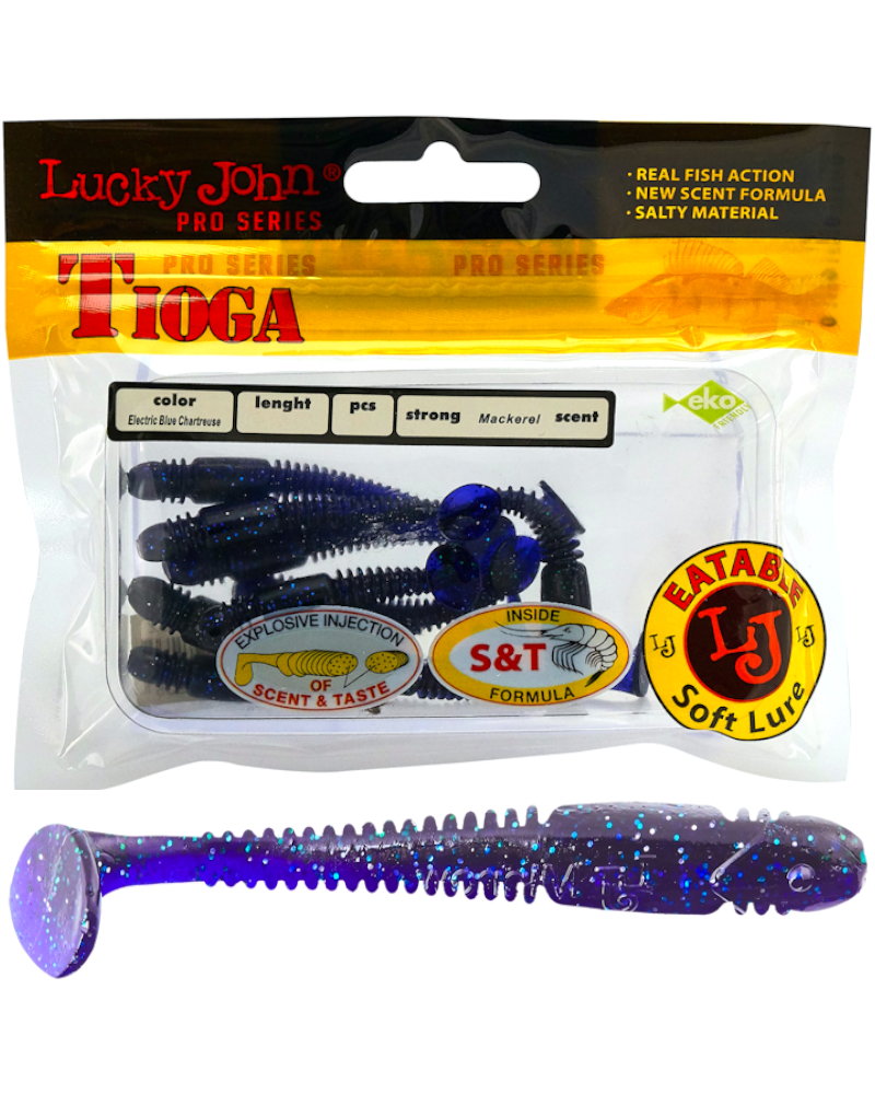 Guma Ripper Lucky John Tioga 2.9" 7.4cm T52 Electric Blue Chartreuse 7szt.