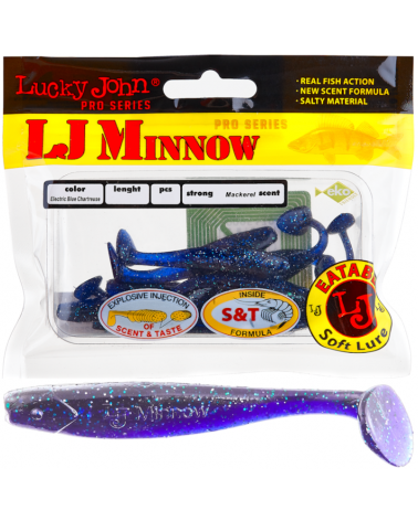 Guma Ripper Lucky John Minnow 2.2" 5.6cm T52 Electric Blue Chartreuse 10szt.