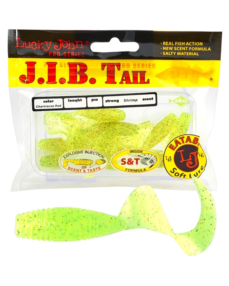 Guma Twister Lucky John J.I.B. Tail 2" 5cm S15 Chartreuse Red 10szt.