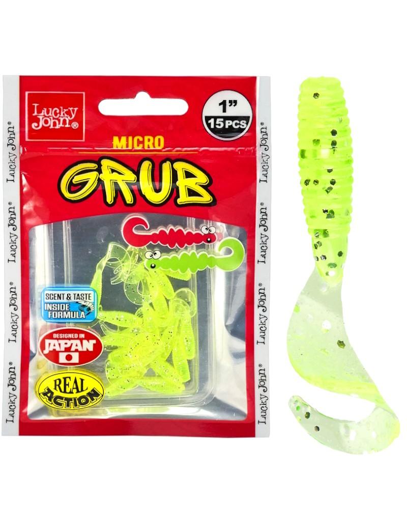 Guma Twister Lucky John Micro Grub 1" 2.5cm 071 Lime Chartreuse 15szt.