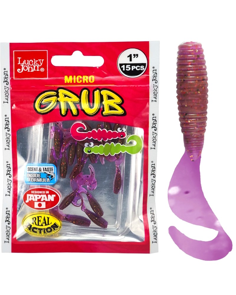 Guma Twister Lucky John Micro Grub 1" 2.5cm S13 Purple Plum 15szt.