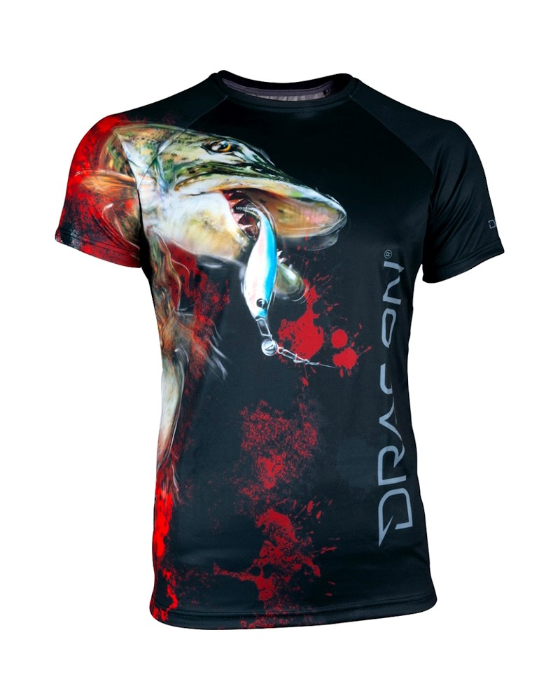 Koszulka Wędkarska Dragon T-Shirt Szczupak Coolmax XL Czarno-Czerwony