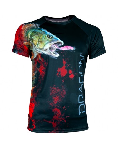Koszulka Wędkarska Dragon T-Shirt Okoń Coolmax M Czarno-Czerwony