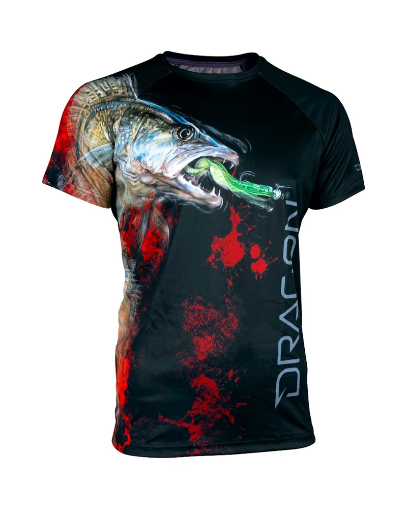 Koszulka Wędkarska Dragon T-Shirt Sandacz Coolmax M Czarno-Czerwony