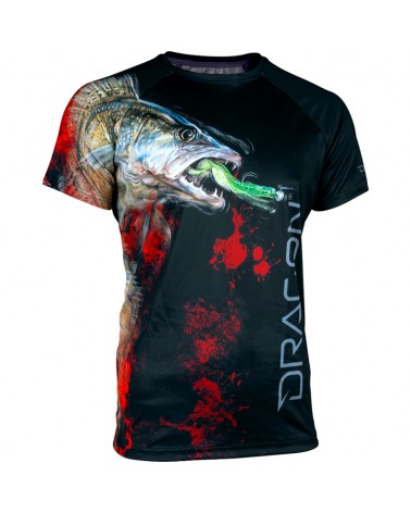 Koszulka Wędkarska Dragon T-Shirt Sandacz Coolmax M Czarno-Czerwony