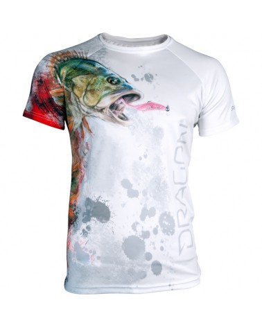 Koszulka Wędkarska Dragon T-Shirt Okoń Coolmax L Biała
