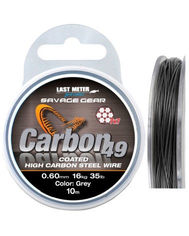 Materiał Linka Na Przypony Savage Gear Carbon 49 0.60mm 16kg 35lb 10m Coated Grey