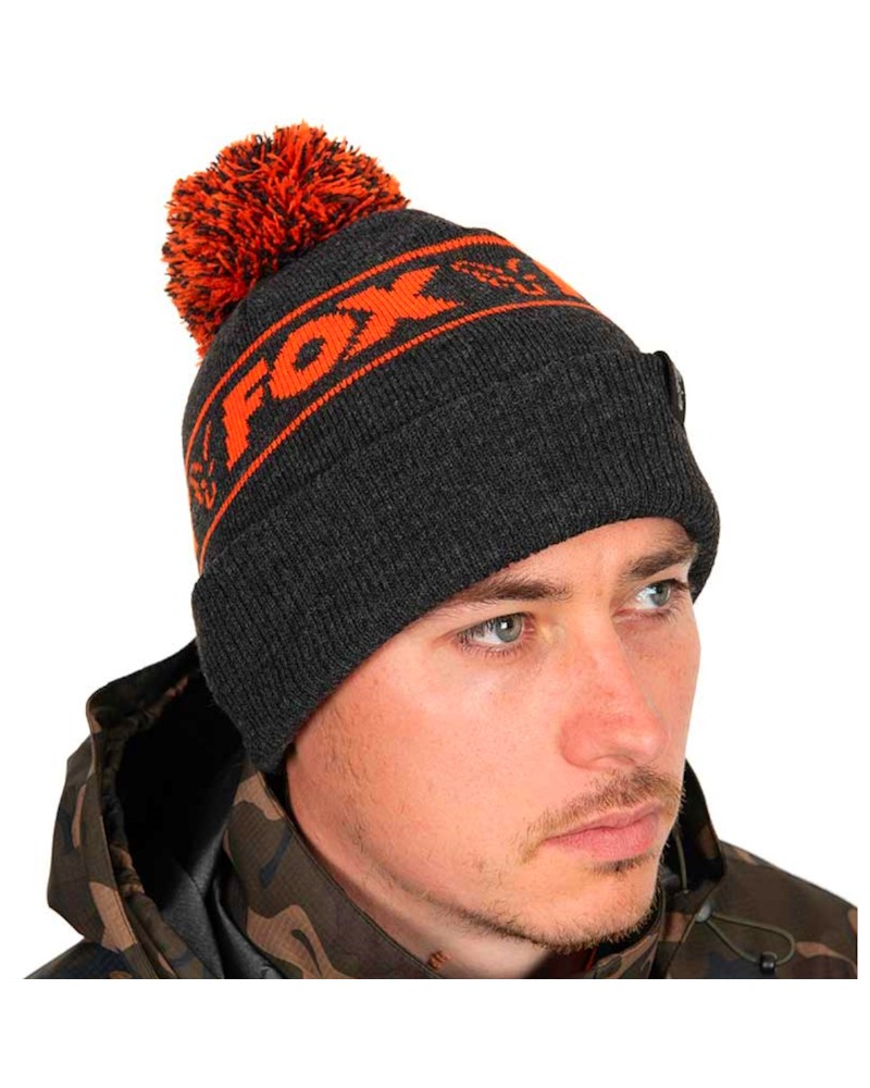 Czapka Zimowa Fox Collection Bobbles Black/Orange