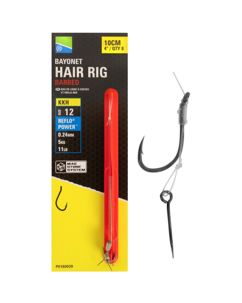 Przypony Preston  KKH 4" 10cm Nr 12 0.24mm Bayonet Mag Store Hair Rigs 8szt.