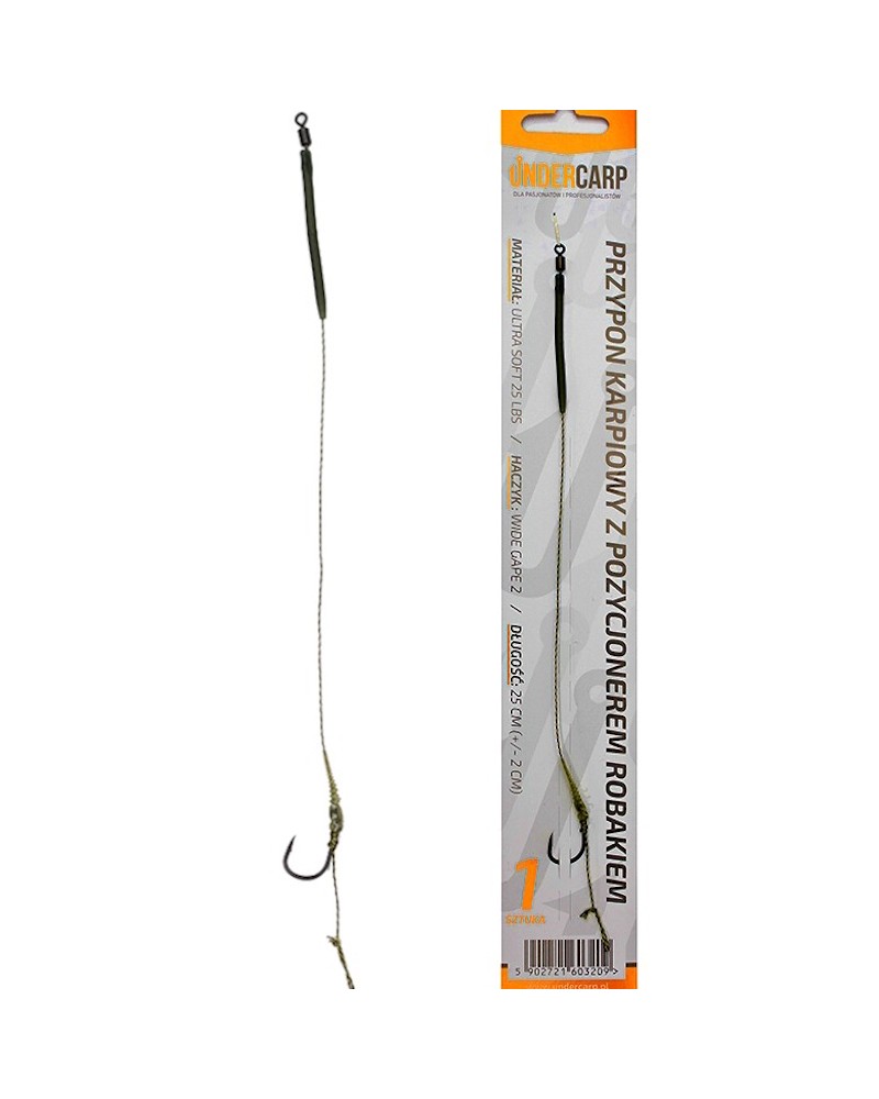 Przypon Karpiowy Undercarp Z Pozycjonerem Robakiem 2 25lbs 25cm Wide Gape/Ultra Soft 1szt.