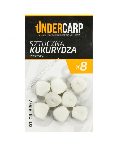 Sztuczna Przynęta Undercarp Kukurydza Corn Pływająca Biała+Stopery 8szt.