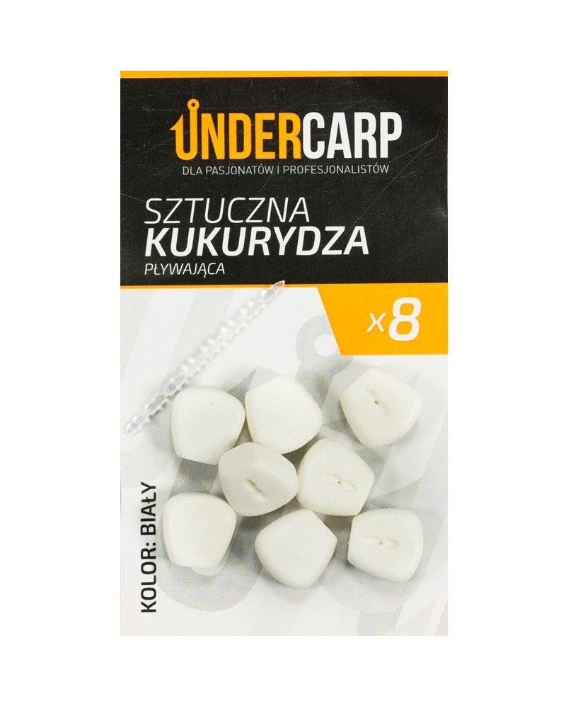 Sztuczna Przynęta Undercarp Kukurydza Corn Pływająca Biała+Stopery 8szt.