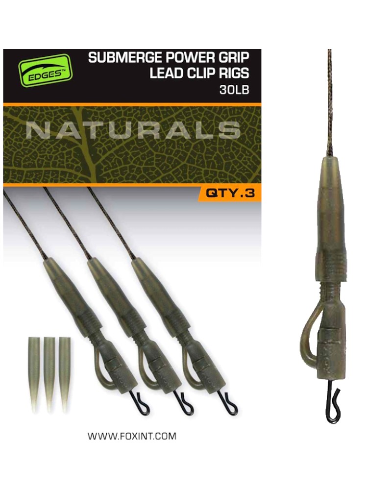 Zestaw Karpiowy Fox Edges Naturals Submerge Power Grip Lead Clip Rigs 30lb 75cm 3szt.