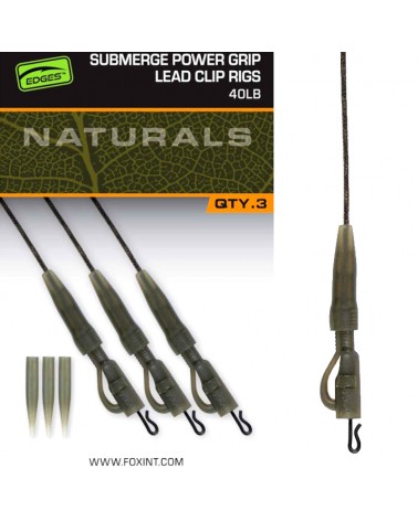 Zestaw Karpiowy Fox Edges Naturals Submerge Power Grip Lead Clip Rigs 40lb 75cm 3szt.