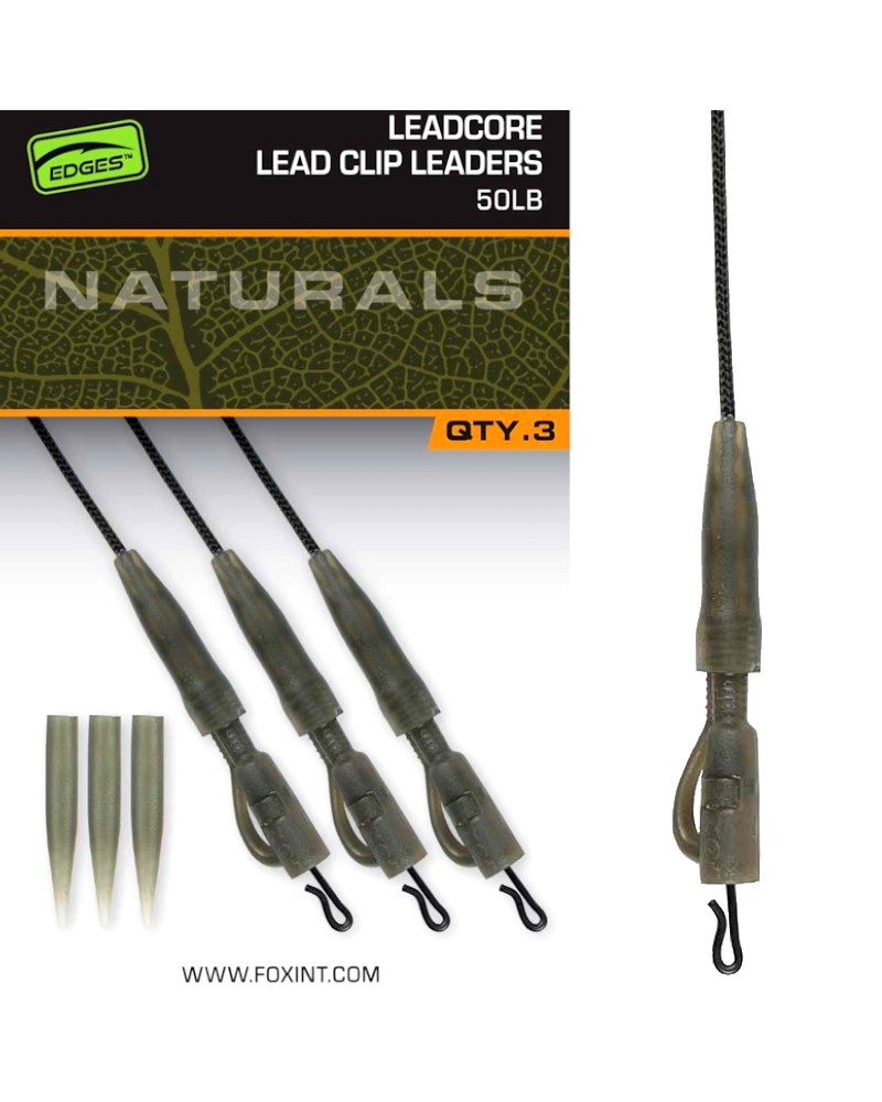 Zestaw Karpiowy Fox Edges Naturals Leadcore Power Grip Lead Clip Leaders 50lb 75cm 3szt.