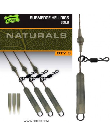 Zestaw Karpiowy Helikopterowy Z Bezołowiowej Plecionki Fox Edges Naturals Submerge Heli Rigs 30lb 75cm 3szt.
