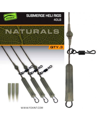 Zestaw Karpiowy Helikopterowy Z Bezołowiowej Plecionki Fox Edges Naturals Submerge Heli Rigs 40lb 75cm 3szt.