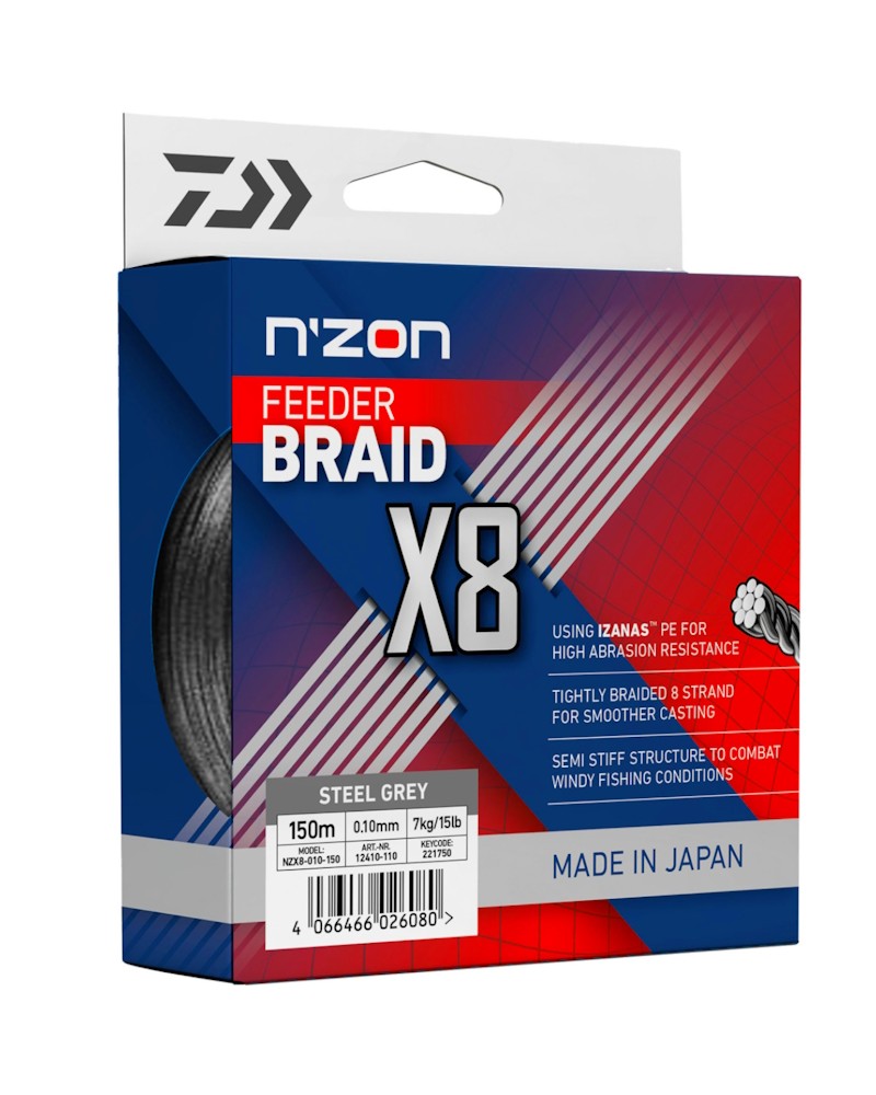 Plecionka Daiwa N'Zon X8 Feeder Braid 0.10mm 7kg 15lb 150m Steel Grey Szara