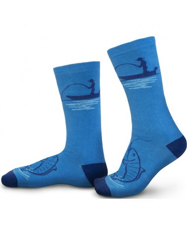 Skarpety Delphin Fishing Z Wędkarskim Wzorem Niebieskie Roz.41-46