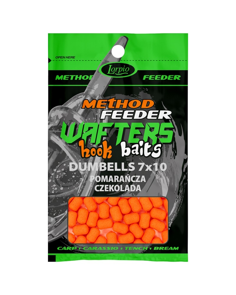 Przynęta Lorpio Method Feeder Hook Baits Wafters Dumbells 7x10mm Pomarańcza Czekolada 15g