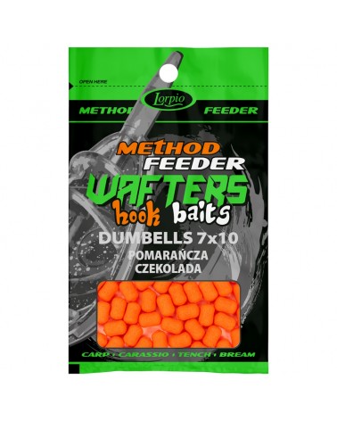 Przynęta Lorpio Method Feeder Hook Baits Wafters Dumbells 7x10mm Pomarańcza Czekolada 15g